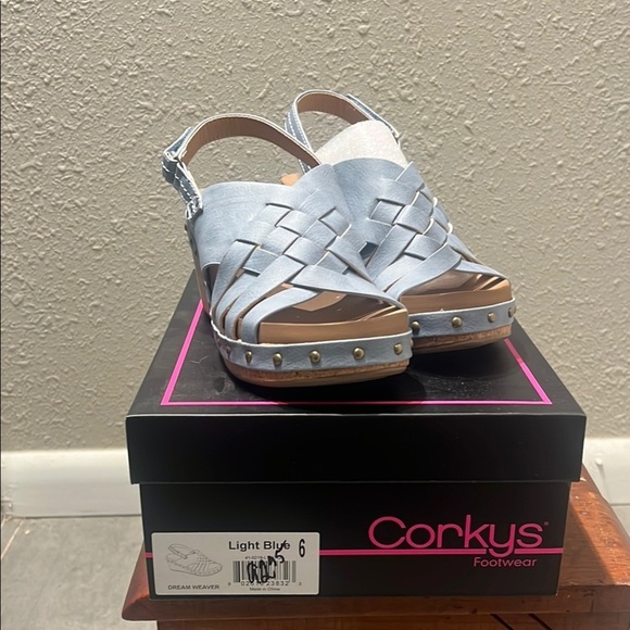 Corkys Blue Mules with Woven Design